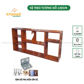Kệ treo tường gỗ cao su dài 120cm - Kệ sách treo tường 47wood