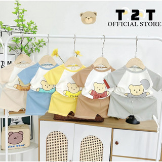 Combo 5 bộ quần áo cộc tay T2T chất tăm lạnh cho bé trai và bé gái 4-16kg - T5