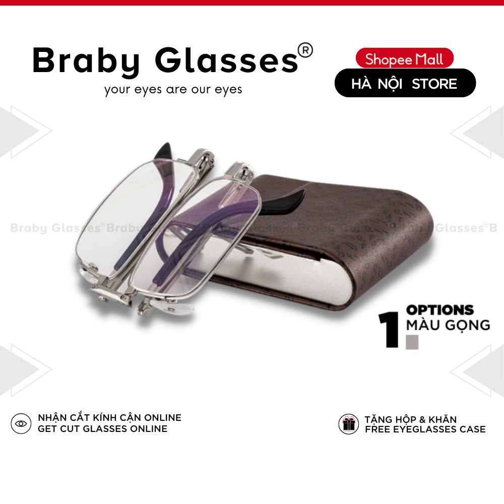 Kính lão đọc sách gấp gọn cao cấp nam nữ Braby Glasses viễn thị cho người lớn tuổi sẵn độ kim loại chống rỉ KL05