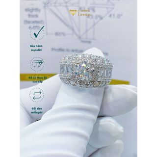  Nhẫn bạc nam TCJ đính đá CZ Thụy Sỹ chủ 7.5mm trang sức bạc Ý 925 xi bạch kim cao cấp RM0260 
