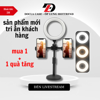 Đèn Livestream Để Bàn Có 2 Kẹp Điện Thoại, 3 Chế Độ Màu Điều Chỉnh Ánh Sáng, Hỗ Trợ Quay Tiktok, Make Up, Bán Hàng DOCLA