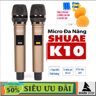Bộ 2 micro không dây cao cấp shuae k10 hát karaoke tốt micro karaoke, thu âm, livestream