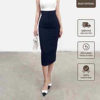 Chân Váy Cạp Cao Nữ BUSY Chất Tuyt Si Kẻ Chìm Mềm Xẻ Sau CVCC