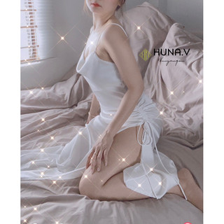 Váy Lụa cổ đổ Xẻ Tà Sexy - Lụa 100%