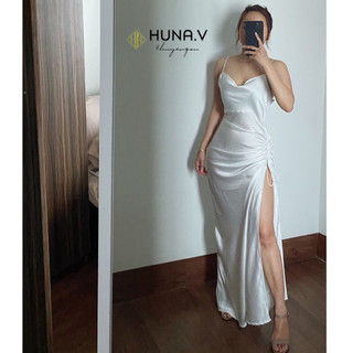 Váy Lụa cổ đổ Xẻ Tà Sexy - Lụa 100%