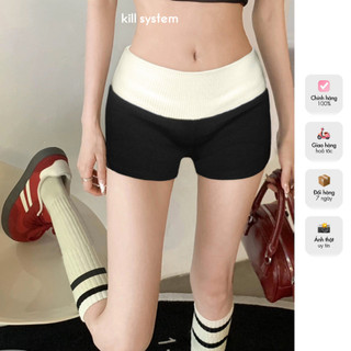  Quần Short len tăm nữ ngắn form ôm Killsystem màu đen lưng kem Mie