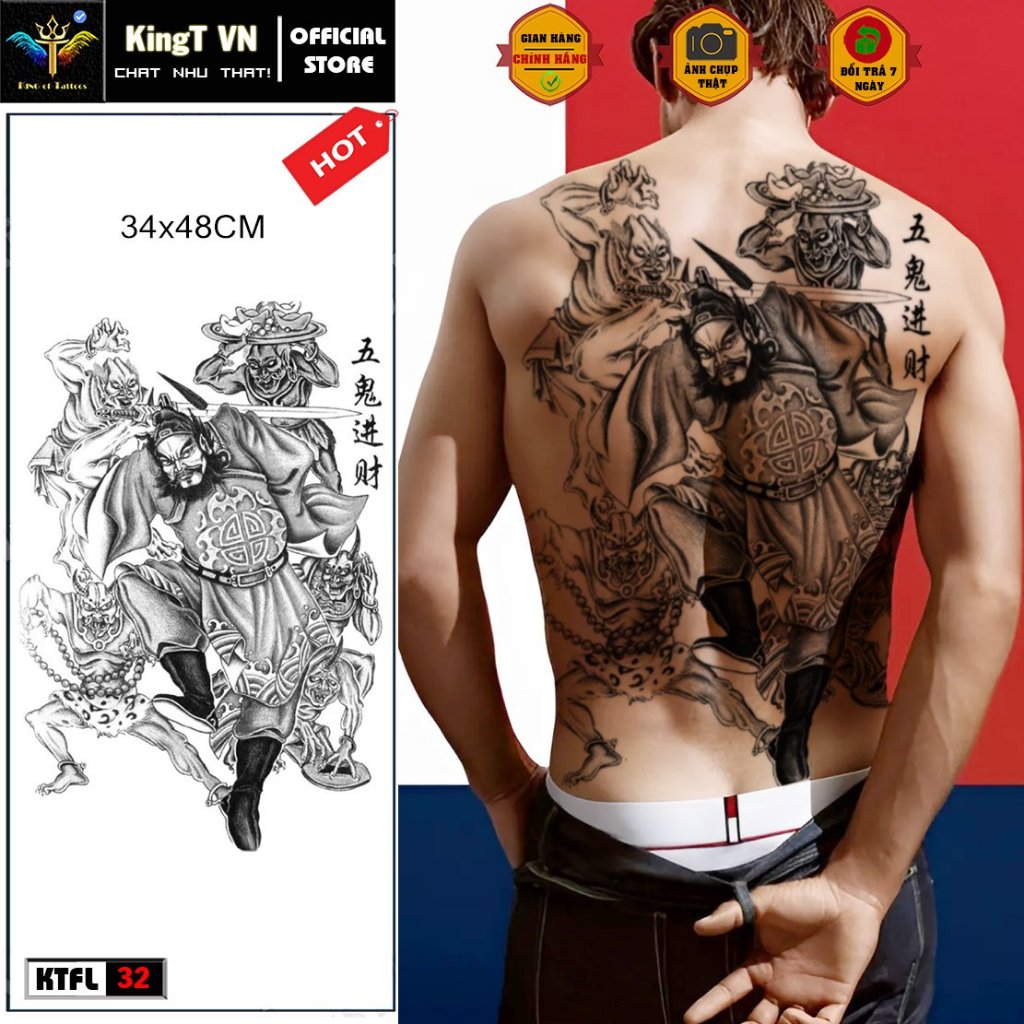 HÀNG ĐỘC QUYỀN -【BST XĂM DÁN FULL LƯNG 15 NGÀY】- Ngũ hổ tướng, Cửu Long Di Quan, Tề thiên đại thánh,