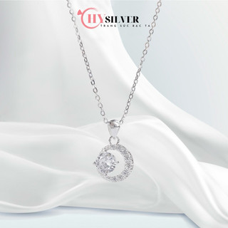 Dây chuyền bạc nữ CHY SILVER trăng ôm đá nhỏ xinh bạc thật