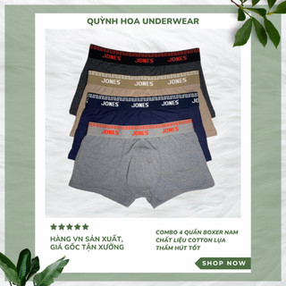 Combo 4 quần boxer nam Jones 💥 CAO CẤP 💥 Quần sịp nam chất liệu cotton lụa thấm hút tốt