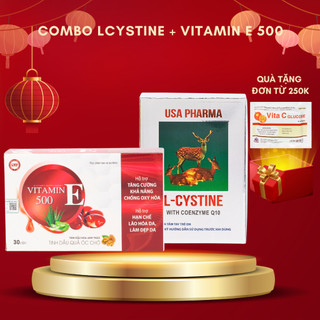 COMBO làm đẹp da, mọc tóc, giảm rụng tóc hiệu quả L cystine 500mg, Vitamin E 500