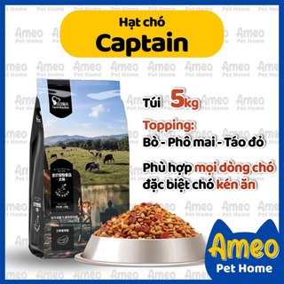 Hạt CAPTAIN cho chó túi 5kg topping thịt bò phô mai cho chó kén ăn