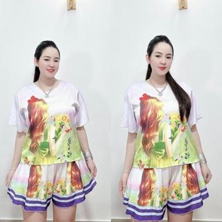 ĐV01 -  BIGSIZE ĐỒ BỘ ĐÙI CỔ VIỀN LỤA XƯỚC (40- 90 ký) Nữ