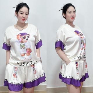 ĐV01 -  BIGSIZE ĐỒ BỘ ĐÙI CỔ VIỀN LỤA XƯỚC (40- 90 ký) Nữ