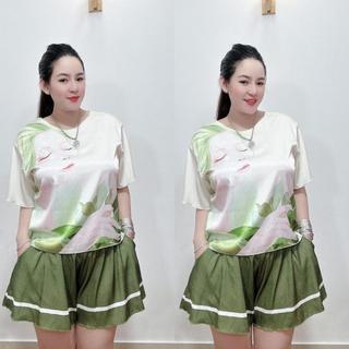 ĐV01 -  BIGSIZE ĐỒ BỘ ĐÙI CỔ VIỀN LỤA XƯỚC (40- 90 ký) Nữ