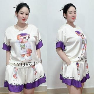 ĐV01 -  BIGSIZE ĐỒ BỘ ĐÙI CỔ VIỀN LỤA XƯỚC (40- 90 ký) Nữ