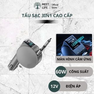 Tẩu sạc nhanh ô tô đa năng cốc sạc 3 Trong 1 Type-C