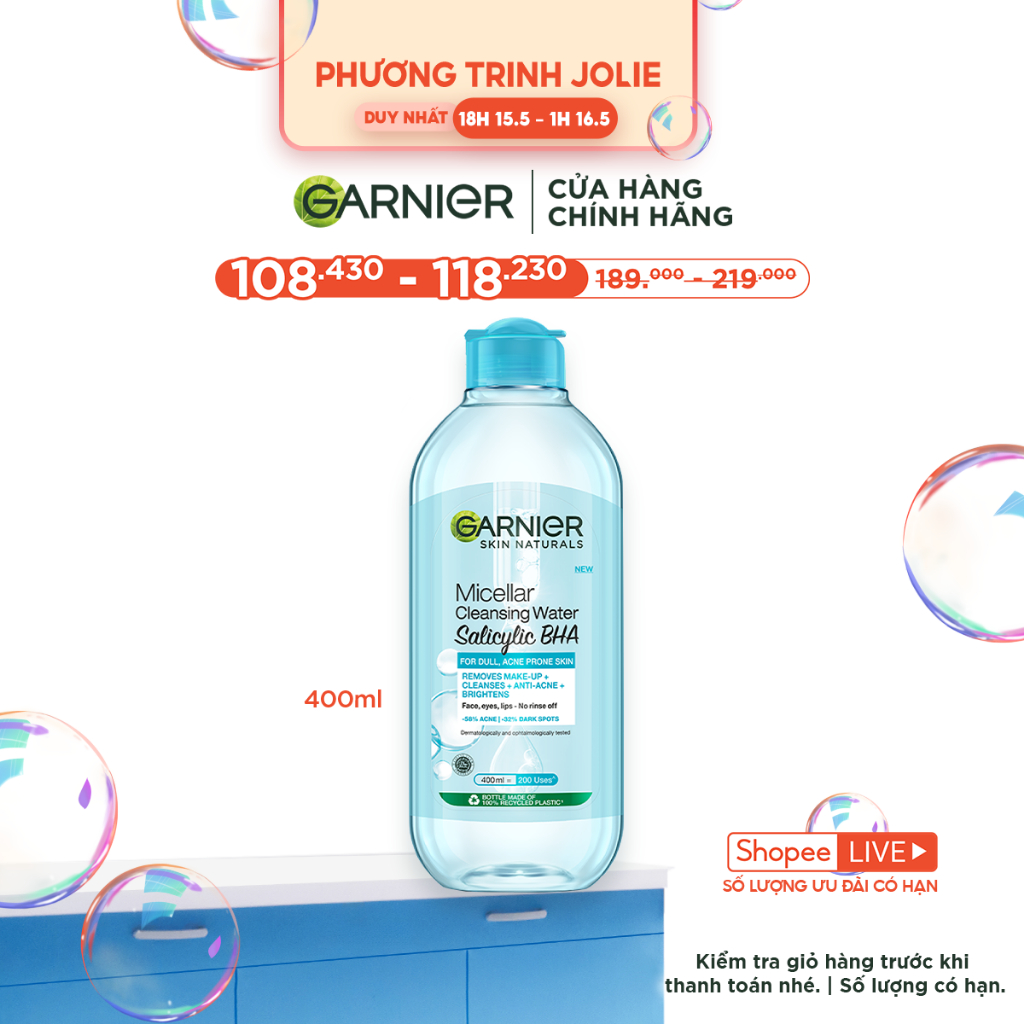 Nước Tẩy Trang làm sạch sâu dịu nhẹ cho mọi loại da - Garnier Micellar Cleansing Water 400ml