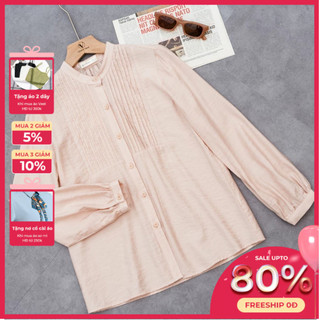 Áo Sơ Mi Cổ Tàu Mí Thân VIENNE TRAN Áo Sơ MI Dài Tay Dáng Suông Trẻ Trung V61H23H005