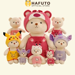 Gấu Bông Gấu Lena Mặc Yếm Cosplay Lotso, Pikachu, Stitch Đáng Yêu Cao Cấp Hafuto