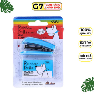 Bấm ghim Deli 0253, dập ghim cầm tay mini (tặng hộp đạn ghim 1000cai)