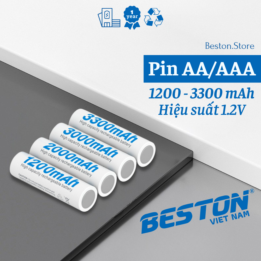 Lẻ 1 viên pin sạc AA 1.2V Ni-Mh dung lượng 1200mAh, 2000mAh, 3000mAh, 3300mAh - BESTON