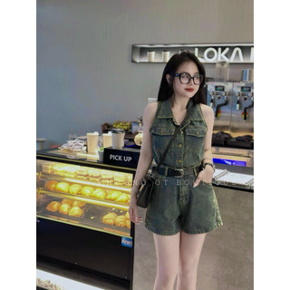 Set jean giặt đùi sát nách kèm đai