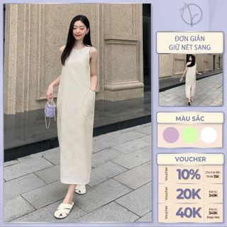 Đầm suông dáng dài cổ tròn ChicLy Design váy maxi chất vải gấm cao cấp - DD728