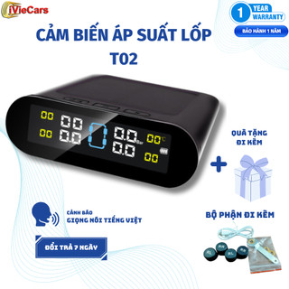 Cảm biến áp suất lốp ô tô T02 cảnh báo Tiếng Việt van gắn ngoài màn hình màu sạc năng lượng mặt trời