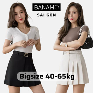 Chân váy xếp ly phối đai lệch chân váy ngắn dáng chữ A chất tuyết mưa thời trang công sở Banamo Fashion 5318