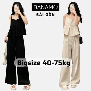 Set áo hai dây kèm quần suông linen 1916