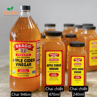 Giấm táo hữu cơ Bragg của Mỹ chai lớn 946ml có chai nhỏ 240ml , 470ml dùng thử