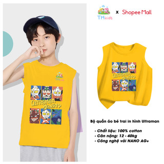 Áo thun sát nách in hình siêu nhân ultraman, áo sát nách bé trai chất cotton co giãn 4 chiều thoáng mát thkids 0015