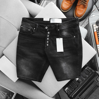 Quần short jean nam vnxk đen xám hoạ tiết nhẹ co giãn đến gối