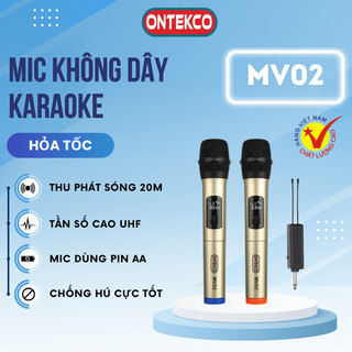 Bộ Micro Không dây Karaoke ONTEKCO MV02 Chính hãng, hút âm, chống hú-Chuyên dùng cho amply, loa kéo đa năng