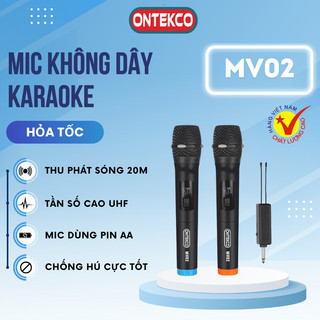 Bộ 2 Micro không dây karaoke ONTEKCO MV02/ E6 cao cấp dùng cho loa kéo, amply, vâng/ Bảo hành 12 tháng