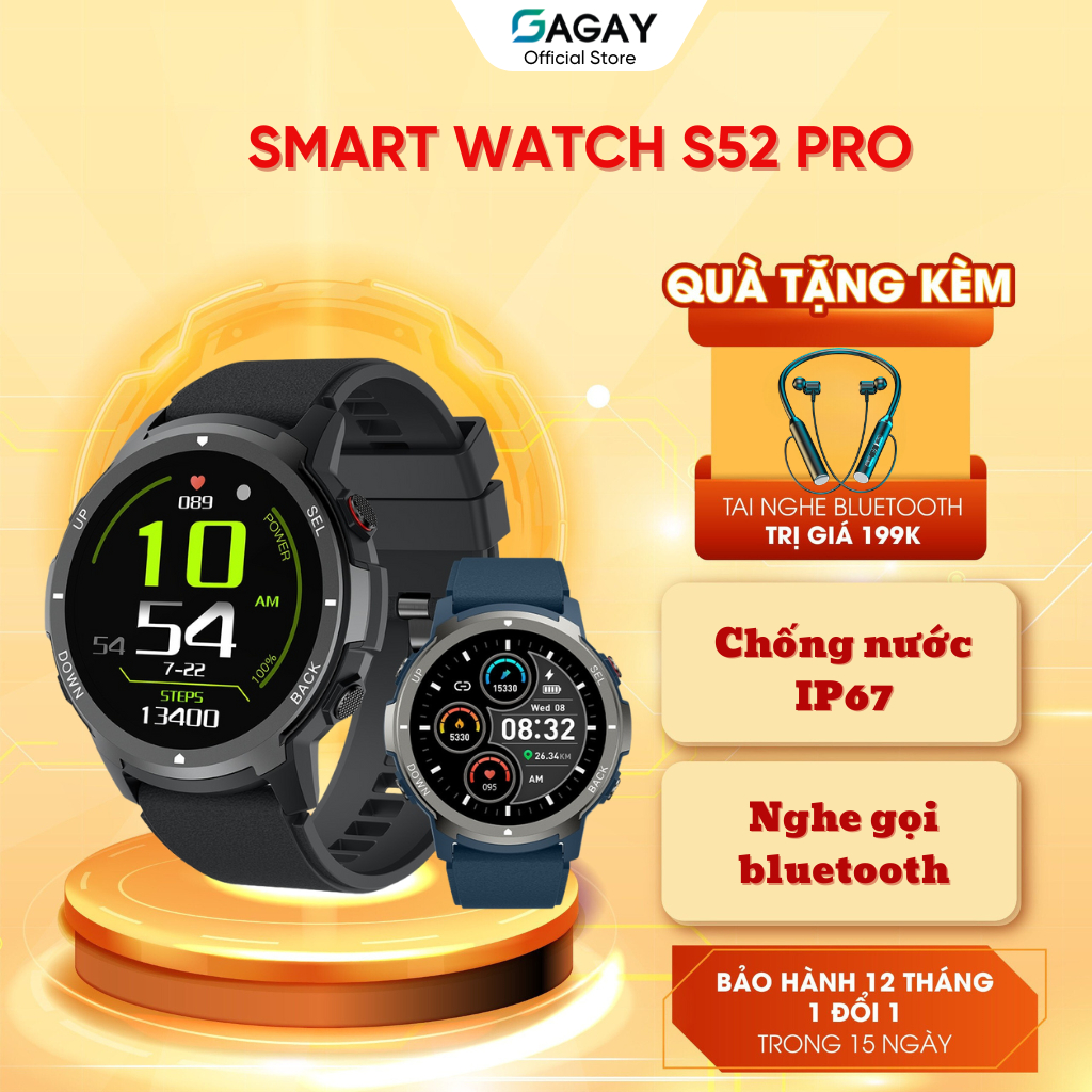 Đồng hồ thông minh Smart watch S52 Pro nghe gọi, Đồng hồ thể thao đo nhịp tim, phân tích giấc ngủ, kết nối bluetooth | BigBuy360 - bigbuy360.vn