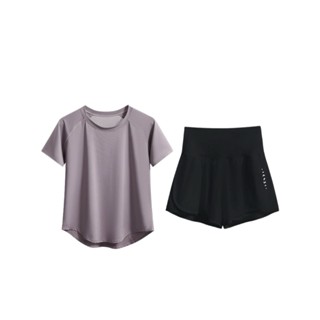 Set bộ đồ tập gym thể thao nữ bigsize cotton lạnh, Bộ quần áo tập cộc tay từ 60-98kg MS346