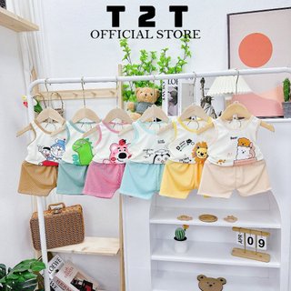 Combo bộ quần áo ba lỗ T2T chất tăm lạnh cho bé trai và bé gái 4-22kg - BLT-03
