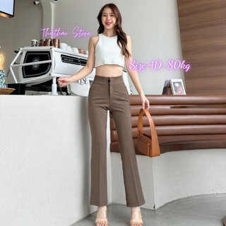 Quần ống loe nữ big size, quần suông nữ lưng cao dáng loe cạp cao 1 khuy.