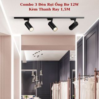 Combo 3 Đèn Rọi Ray Ống Bơ 12W + Thanh Ray 1,5M - Đèn Led Rọi Ray Gắn Tường Trang Trí