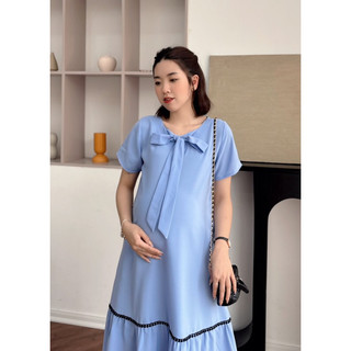 Đầm bầu thiết kế cổ nơ form đuôi cá phối ren, chất mềm mát,túi 2 bên-TH08