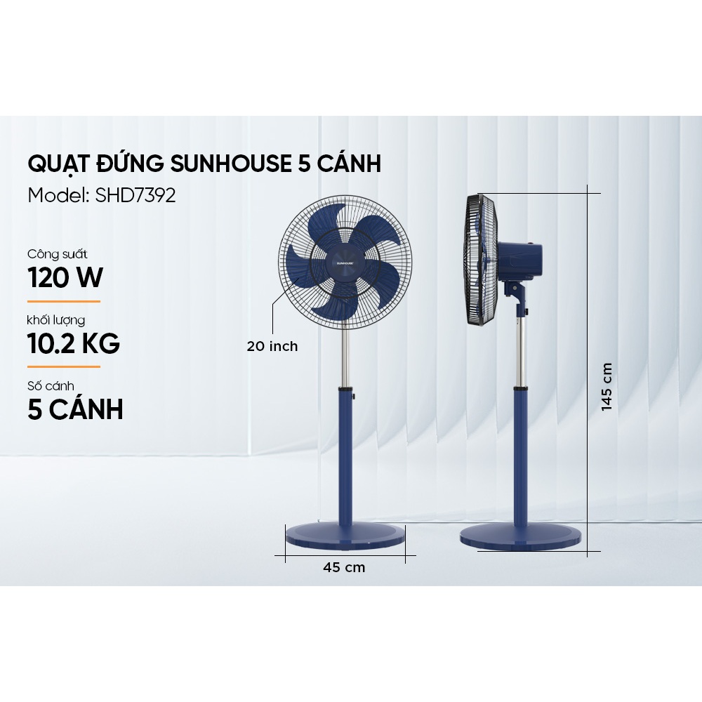 QUẠT ĐỨNG 5 CÁNH 8 CÁNH SUNHOUSE -BẢO HÀNH 12 THÁNG