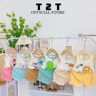Combo bộ quần áo ba lỗ T2T chất tăm lạnh cho bé trai và bé gái 4-22kg - BLT-03.1