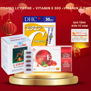 COMBO làm đẹp da, mọc tóc, giảm rụng tóc hiệu quả L cystine 500mg (60V), Vitamin E 500 (30V), Vitamin C DHC (60V)