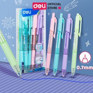Bút Bi Bấm Mực Xanh Ngòi 0.7mm Deli Giá Rẻ Viết Nét Đều Trơn Tru Cho Học Sinh Văn Phòng Có Đệm Tay Cao Su