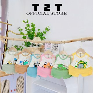 Combo bộ quần áo ba lỗ T2T chất tăm lạnh cho bé trai và bé gái 4-22kg - BLT-04