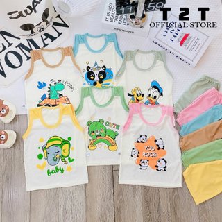 Combo bộ quần áo ba lỗ T2T chất tăm lạnh cho bé trai và bé gái 4-22kg - BLT-04.1