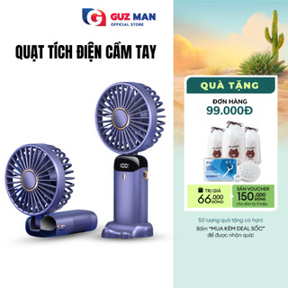 Quạt mini cầm tay tích điện gấp gọn METIS 5 tốc độ gió, pin sạc 10.000mAh xoay linh hoạt 90 độ có dây đeo cổ, đèn LED