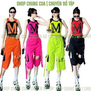 Bộ đồ nữ, bộ đồ bộ tập quần lửng chất kaki mix áo thun sát nách, aerobic, zumba, dân vũ nhiều màu lựa chọn