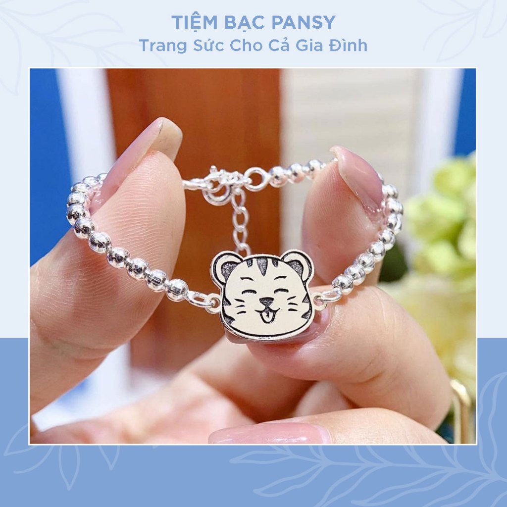 Lắc bạc trẻ em PANSY hình con Hổ dễ thương - Vòng bạc cho bé tuổi Dần khắc tên miễn phí